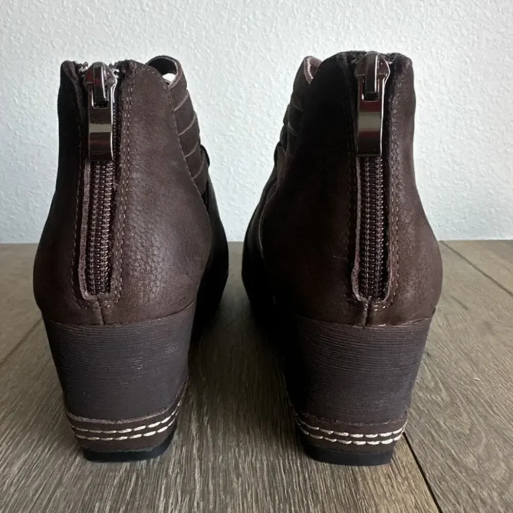 Antelope Tamra N03 Coffee Leather Woven Wedge Bootie Cutout Zip Women Size 6 37